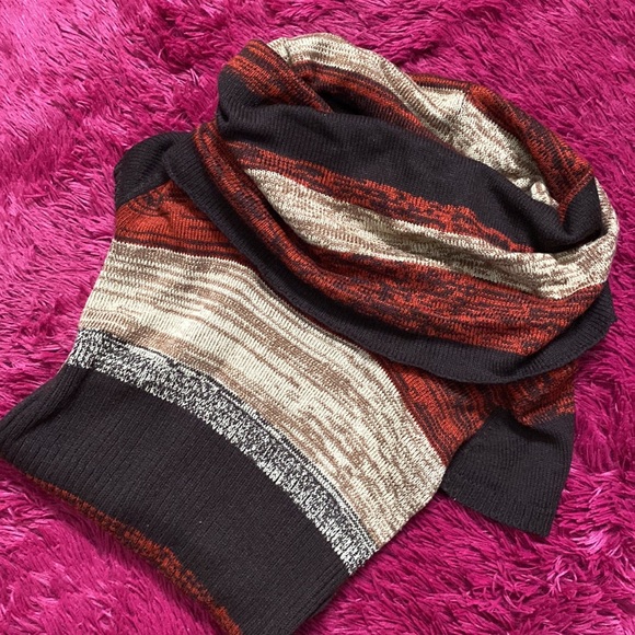 Burnt caramel and cream cowl neck sweater dress / tunic - Picture 14 of 16